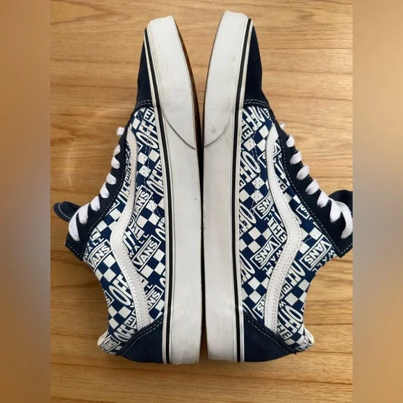 Vans Old Skool Navy Logo Checker Print Sneakers | Men’s Size 13 - Picture 9 of 11